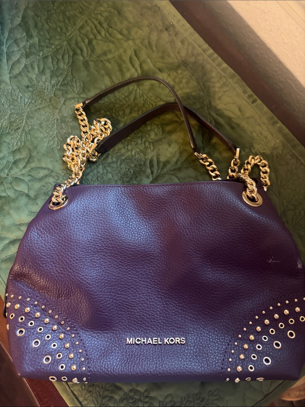 Michael Kors Deep Purple Shoulder Bag with Gold Hardware